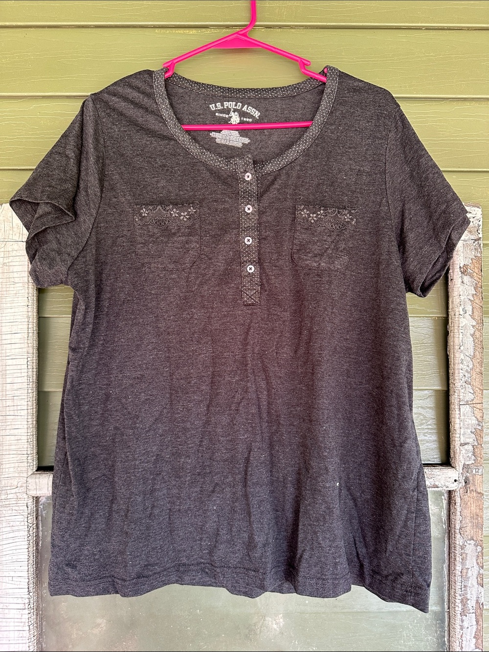 U.S. Polo Assn. Charcoal Short Sleeve Henley Tee